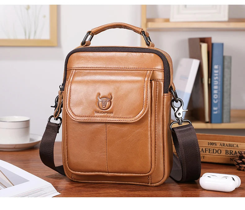 BULLCAPTAIN New Genuine Leather Men Vintage Handbags Flap Men's Shoulder Bag Casual Office Messenger Bags Fashion Crossbody
