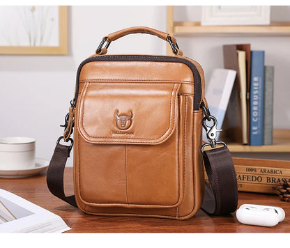 BULLCAPTAIN New Genuine Leather Men Vintage Handbags Flap Men's Shoulder Bag Casual Office Messenger Bags Fashion Crossbody