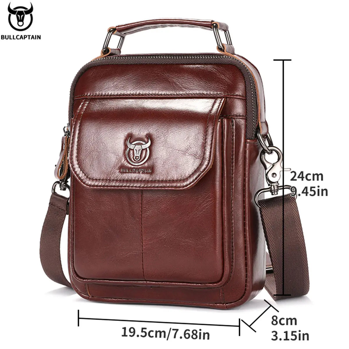 BULLCAPTAIN New Genuine Leather Men Vintage Handbags Flap Men's Shoulder Bag Casual Office Messenger Bags Fashion Crossbody