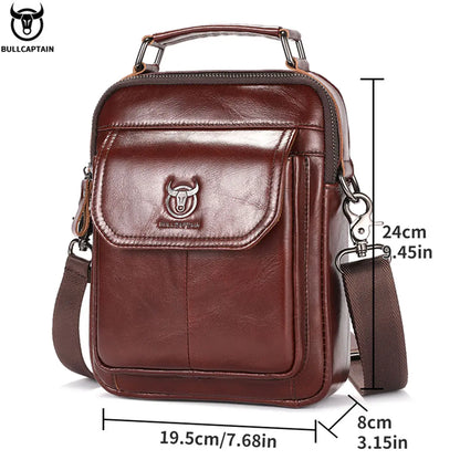 BULLCAPTAIN New Genuine Leather Men Vintage Handbags Flap Men's Shoulder Bag Casual Office Messenger Bags Fashion Crossbody