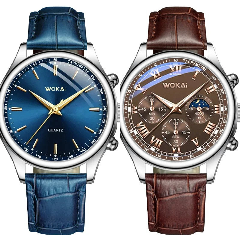 2025 Mens Watch Chronograph Moon Phase Pattern Luminous Top Luxury Sport Male Wristwatch Leather Men Quartz Watches Casual Clock