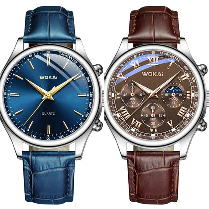 2025 Mens Watch Chronograph Moon Phase Pattern Luminous Top Luxury Sport Male Wristwatch Leather Men Quartz Watches Casual Clock