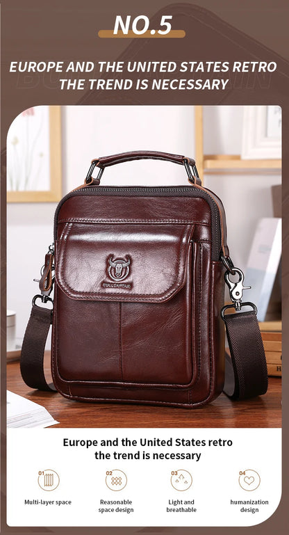 BULLCAPTAIN New Genuine Leather Men Vintage Handbags Flap Men's Shoulder Bag Casual Office Messenger Bags Fashion Crossbody