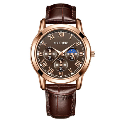 2025 Mens Watch Chronograph Moon Phase Pattern Luminous Top Luxury Sport Male Wristwatch Leather Men Quartz Watches Casual Clock