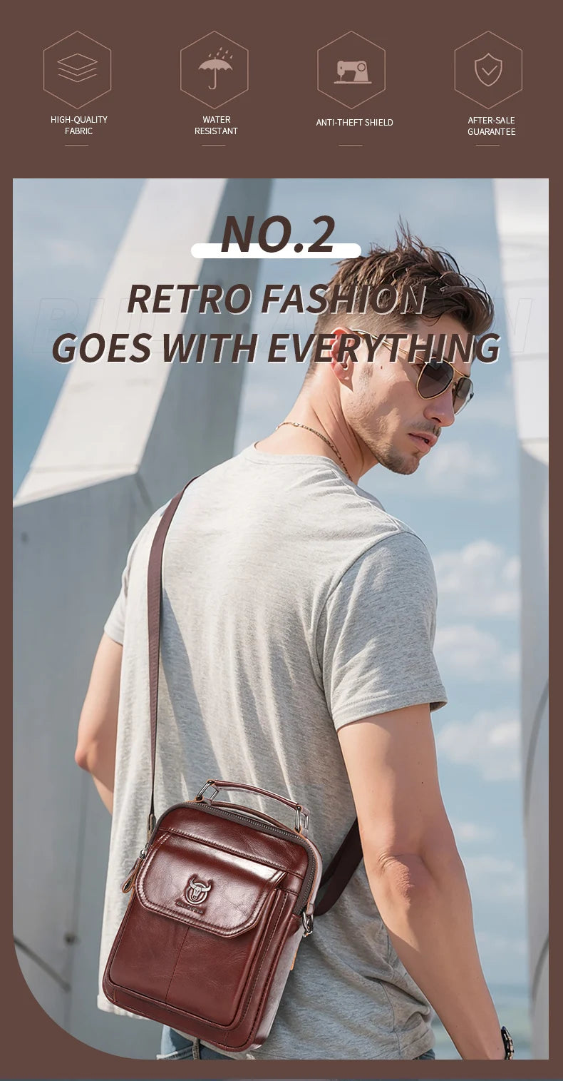 BULLCAPTAIN New Genuine Leather Men Vintage Handbags Flap Men's Shoulder Bag Casual Office Messenger Bags Fashion Crossbody