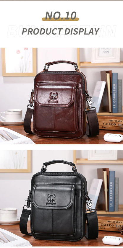 BULLCAPTAIN New Genuine Leather Men Vintage Handbags Flap Men's Shoulder Bag Casual Office Messenger Bags Fashion Crossbody