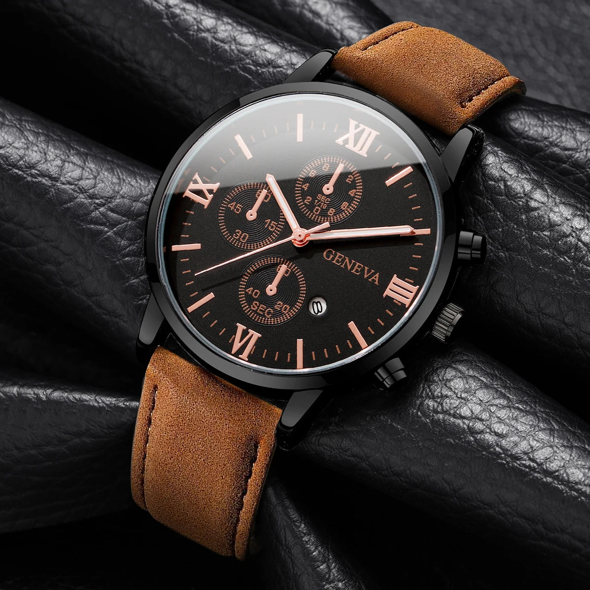 1/2PCs Men's Casual Calendar Watch Fashionable Men's Temperament Leather  Quartz Watch Unisex Watch Set(Box Not Included)