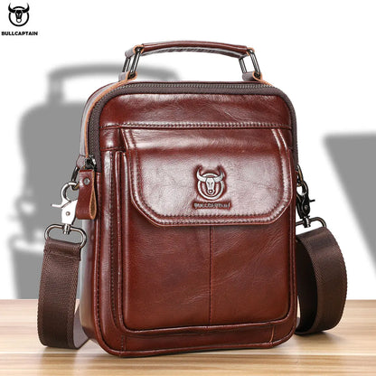 BULLCAPTAIN New Genuine Leather Men Vintage Handbags Flap Men's Shoulder Bag Casual Office Messenger Bags Fashion Crossbody