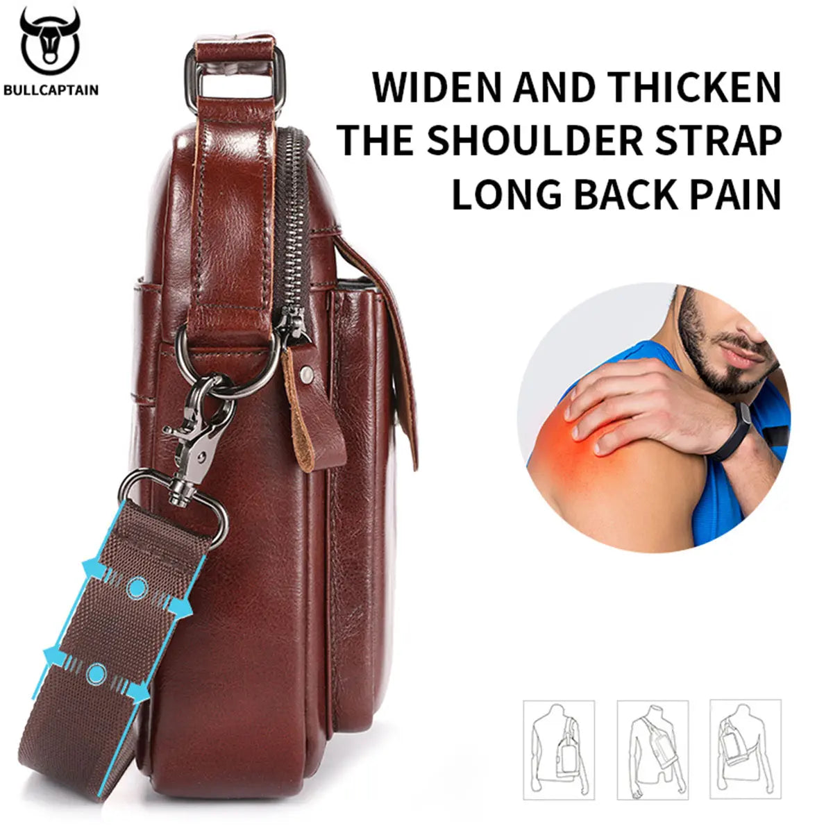 BULLCAPTAIN New Genuine Leather Men Vintage Handbags Flap Men's Shoulder Bag Casual Office Messenger Bags Fashion Crossbody