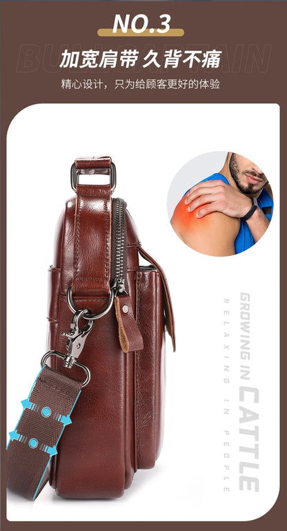 BULLCAPTAIN New Genuine Leather Men Vintage Handbags Flap Men's Shoulder Bag Casual Office Messenger Bags Fashion Crossbody