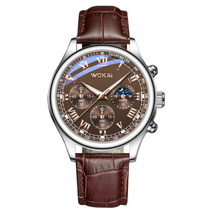 2025 Mens Watch Chronograph Moon Phase Pattern Luminous Top Luxury Sport Male Wristwatch Leather Men Quartz Watches Casual Clock
