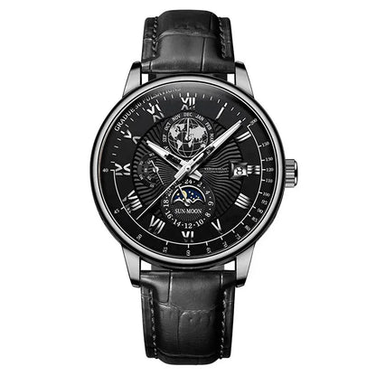 2025 Mens Watch Chronograph Moon Phase Pattern Luminous Top Luxury Sport Male Wristwatch Leather Men Quartz Watches Casual Clock