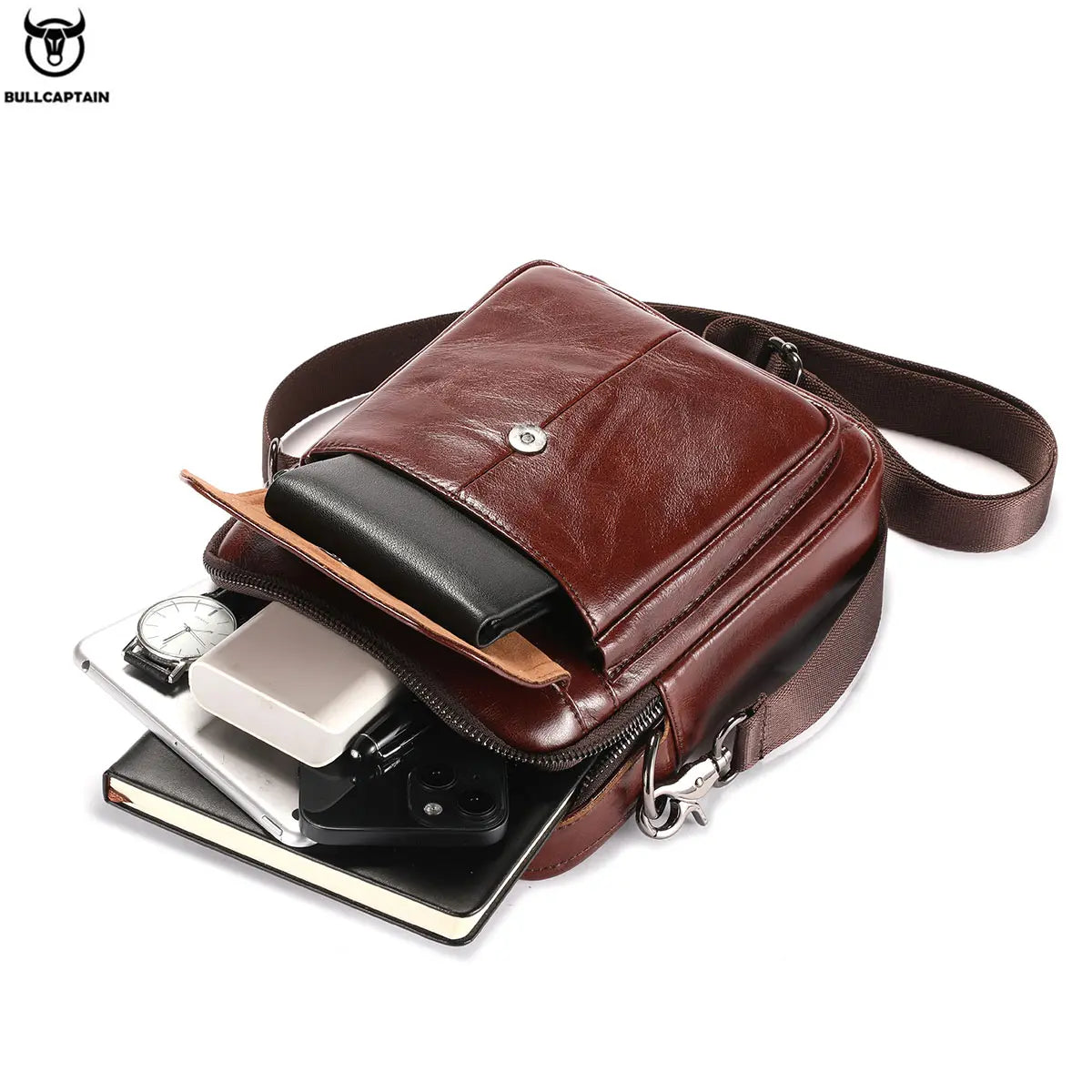 BULLCAPTAIN New Genuine Leather Men Vintage Handbags Flap Men's Shoulder Bag Casual Office Messenger Bags Fashion Crossbody