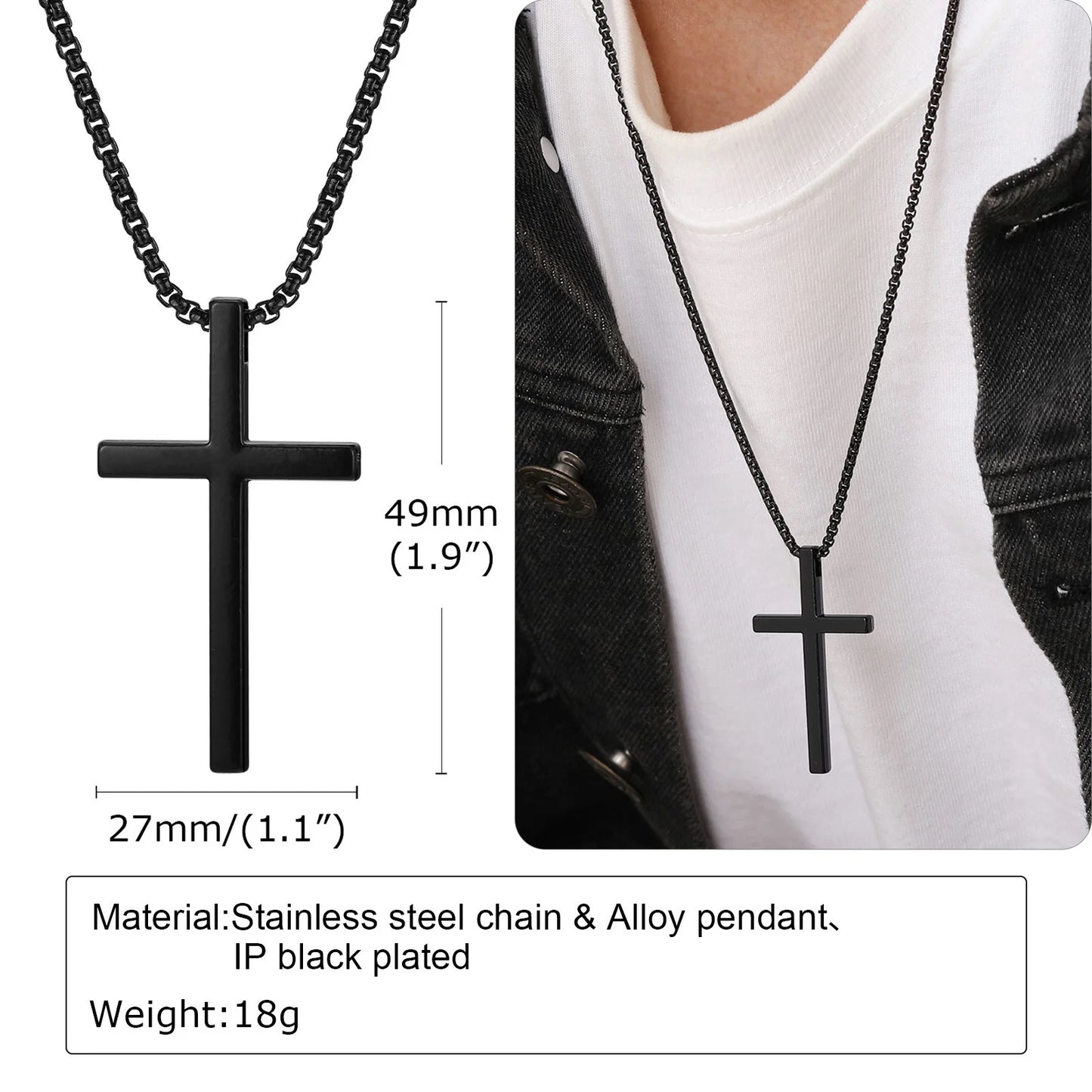 Vnox Cross Necklace for Men Women, Silver Color Plain Cross Pendant Collar with Stainless Steel Box Chain