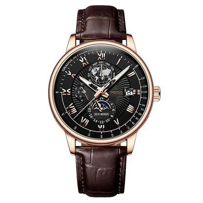 2025 Mens Watch Chronograph Moon Phase Pattern Luminous Top Luxury Sport Male Wristwatch Leather Men Quartz Watches Casual Clock