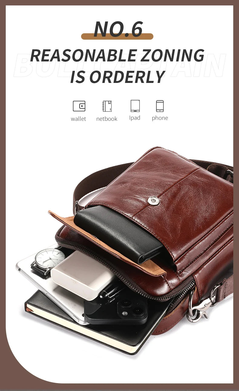 BULLCAPTAIN New Genuine Leather Men Vintage Handbags Flap Men's Shoulder Bag Casual Office Messenger Bags Fashion Crossbody
