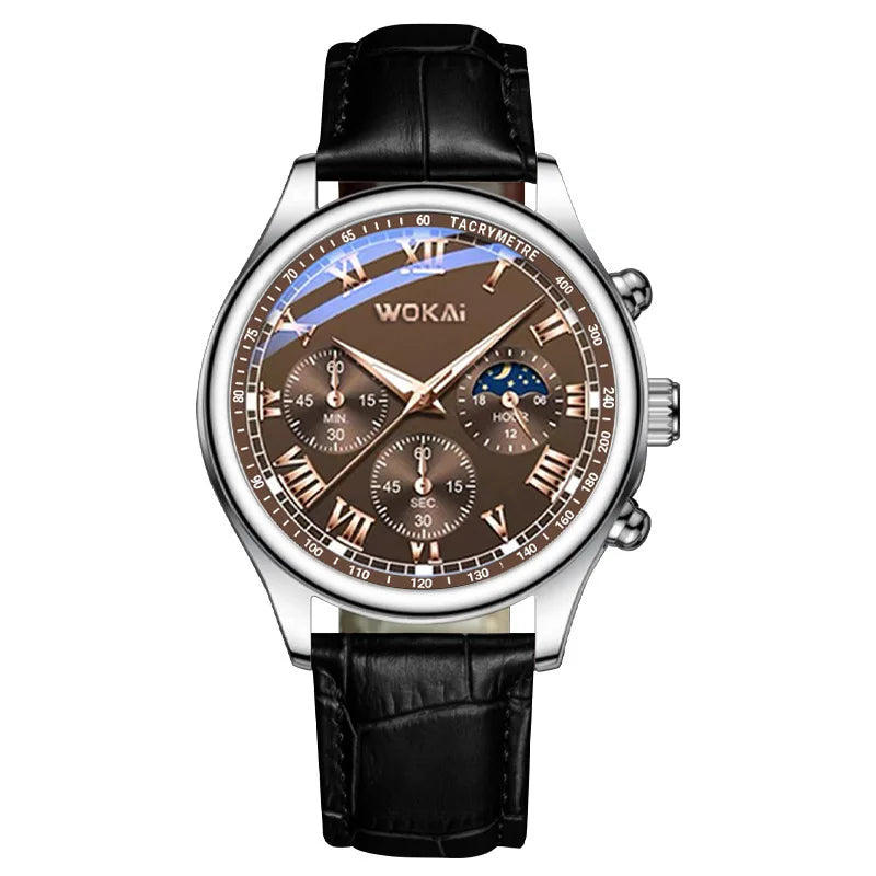 2025 Mens Watch Chronograph Moon Phase Pattern Luminous Top Luxury Sport Male Wristwatch Leather Men Quartz Watches Casual Clock