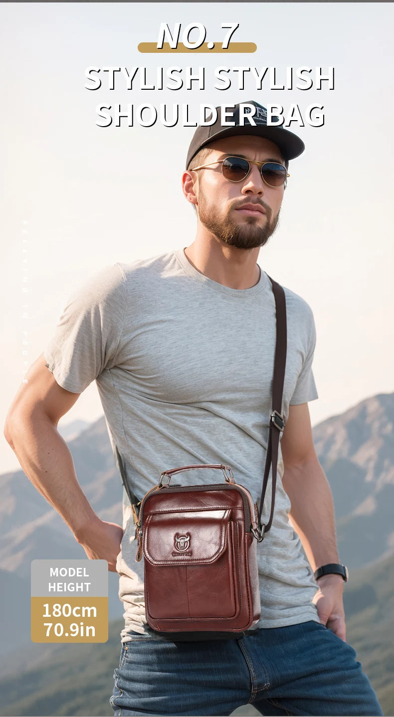 BULLCAPTAIN New Genuine Leather Men Vintage Handbags Flap Men's Shoulder Bag Casual Office Messenger Bags Fashion Crossbody