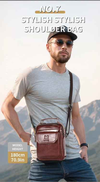 BULLCAPTAIN New Genuine Leather Men Vintage Handbags Flap Men's Shoulder Bag Casual Office Messenger Bags Fashion Crossbody