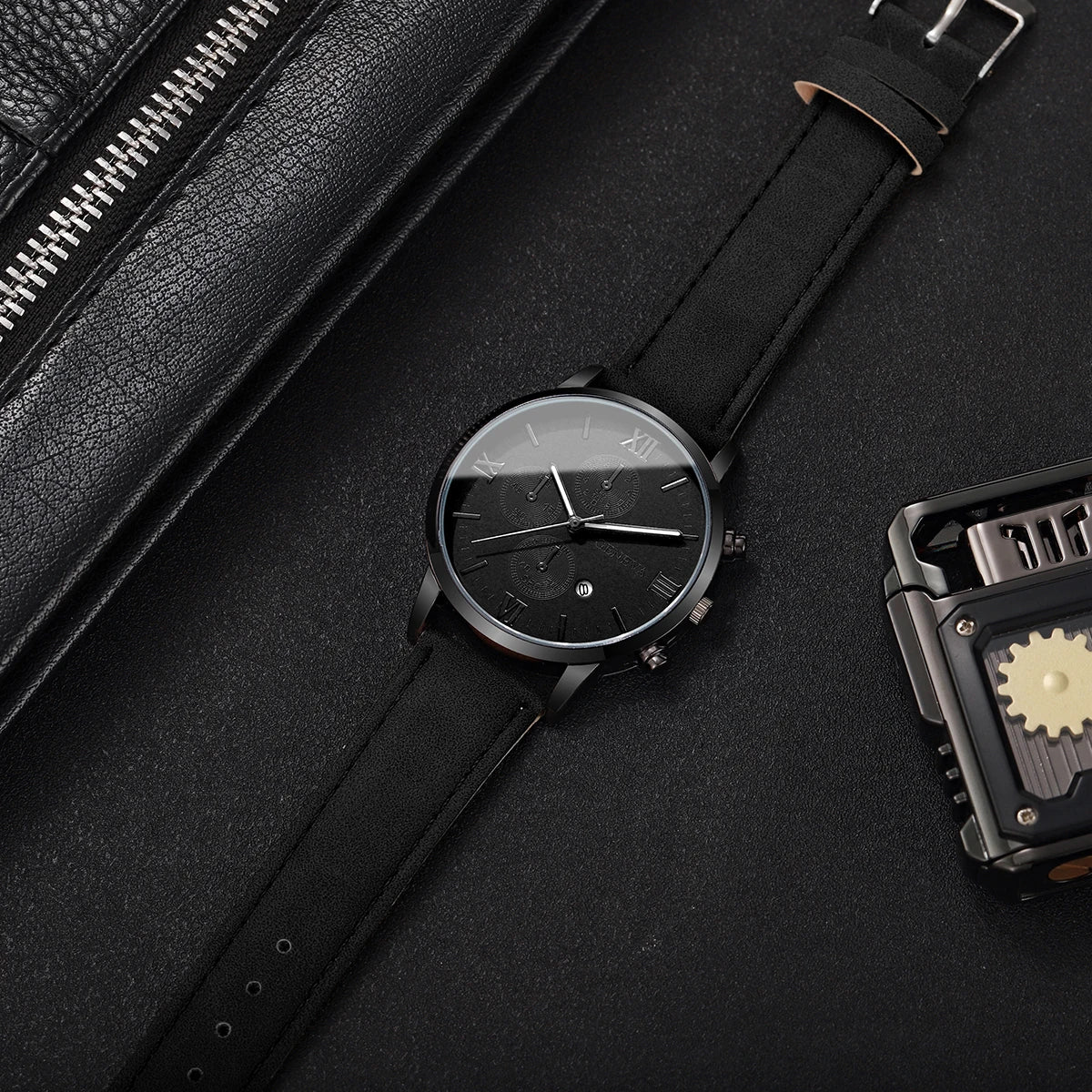 1/2PCs Men's Casual Calendar Watch Fashionable Men's Temperament Leather  Quartz Watch Unisex Watch Set(Box Not Included)