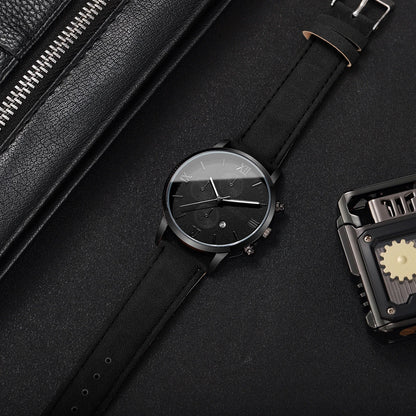 1/2PCs Men's Casual Calendar Watch Fashionable Men's Temperament Leather  Quartz Watch Unisex Watch Set(Box Not Included)