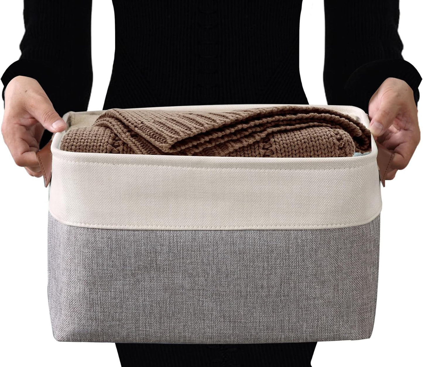 Storage Baskets for Shelves - Fabric Storage Bins, Linen Closet Organizers and Storage (Grey & White, Large - 4 Pack)