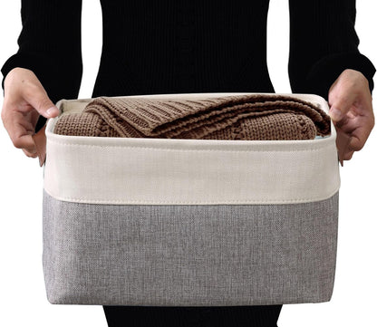 Storage Baskets for Shelves - Fabric Storage Bins, Linen Closet Organizers and Storage (Grey & White, Large - 4 Pack)