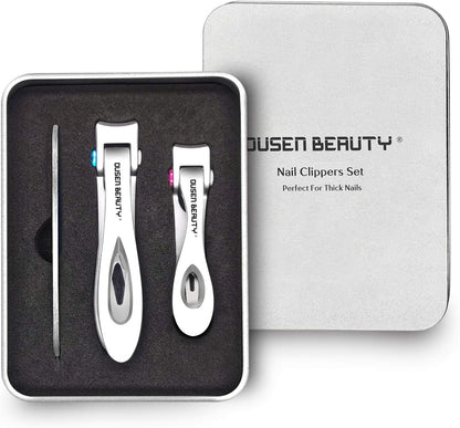 Nail Clippers for Thick Nails, Extra Wide Jaw Opening Nail Cutter for Thick Toenails, Stainless Steel Finger & Toe Nail Clipper with Nail File 3 Pcs Set for Seniors & Adult & Men & Women