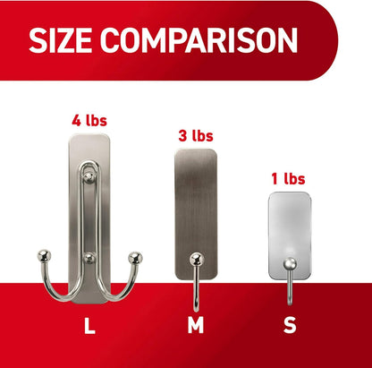 Large Matte Black Double Hooks, 2 Hooks and 2  Strips, Damage Free Hanging Wall Hooks with Adhesive Strips, No Tools Coat Hooks for Hanging Home Decor, Holds up to 4 Lb