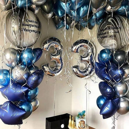 100Pcs Metallic Blue Latex Balloons Various Sizes Chrome Balloon 18/12/10/5 Inch Helium Balloon Perfect for Birthday Valentines Baby Shower Bridal Shower Wedding Anniversary Balloons (Blue)
