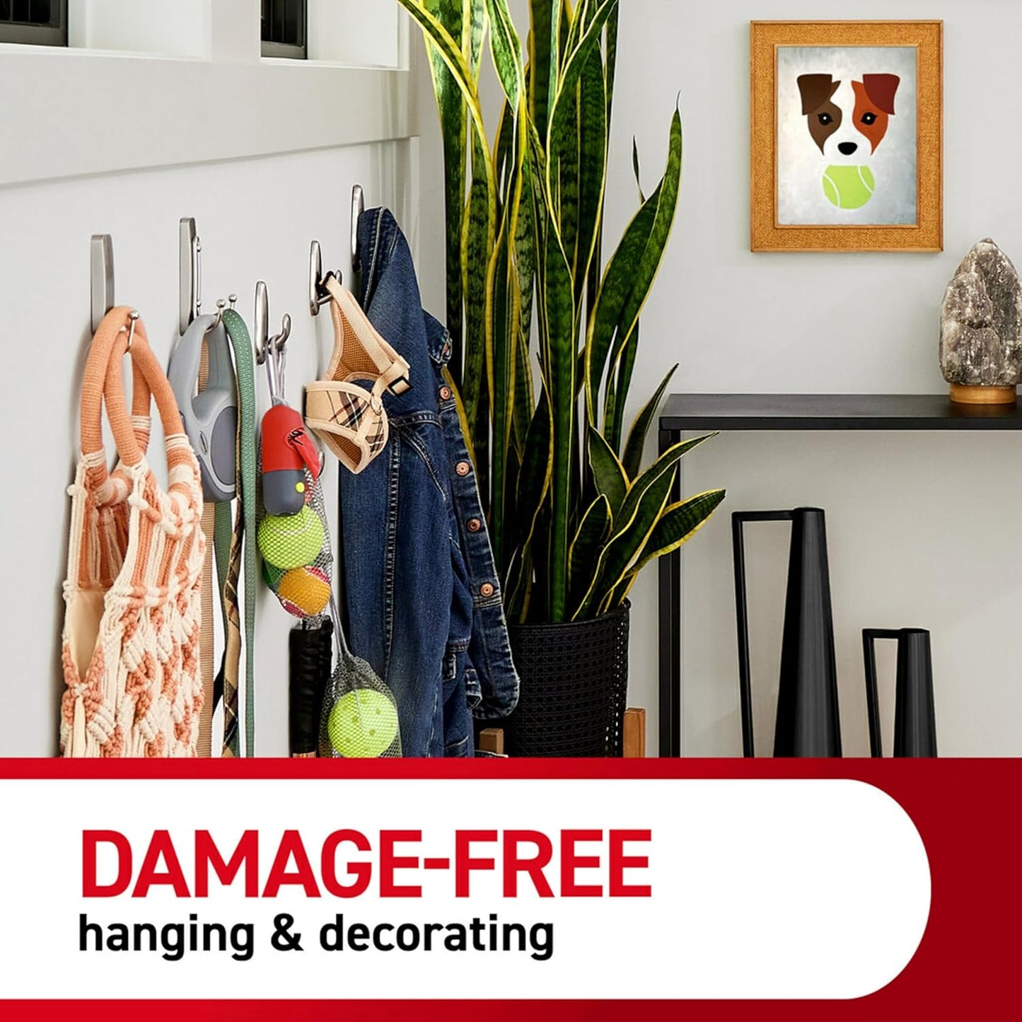 Large Matte Black Double Hooks, 2 Hooks and 2  Strips, Damage Free Hanging Wall Hooks with Adhesive Strips, No Tools Coat Hooks for Hanging Home Decor, Holds up to 4 Lb