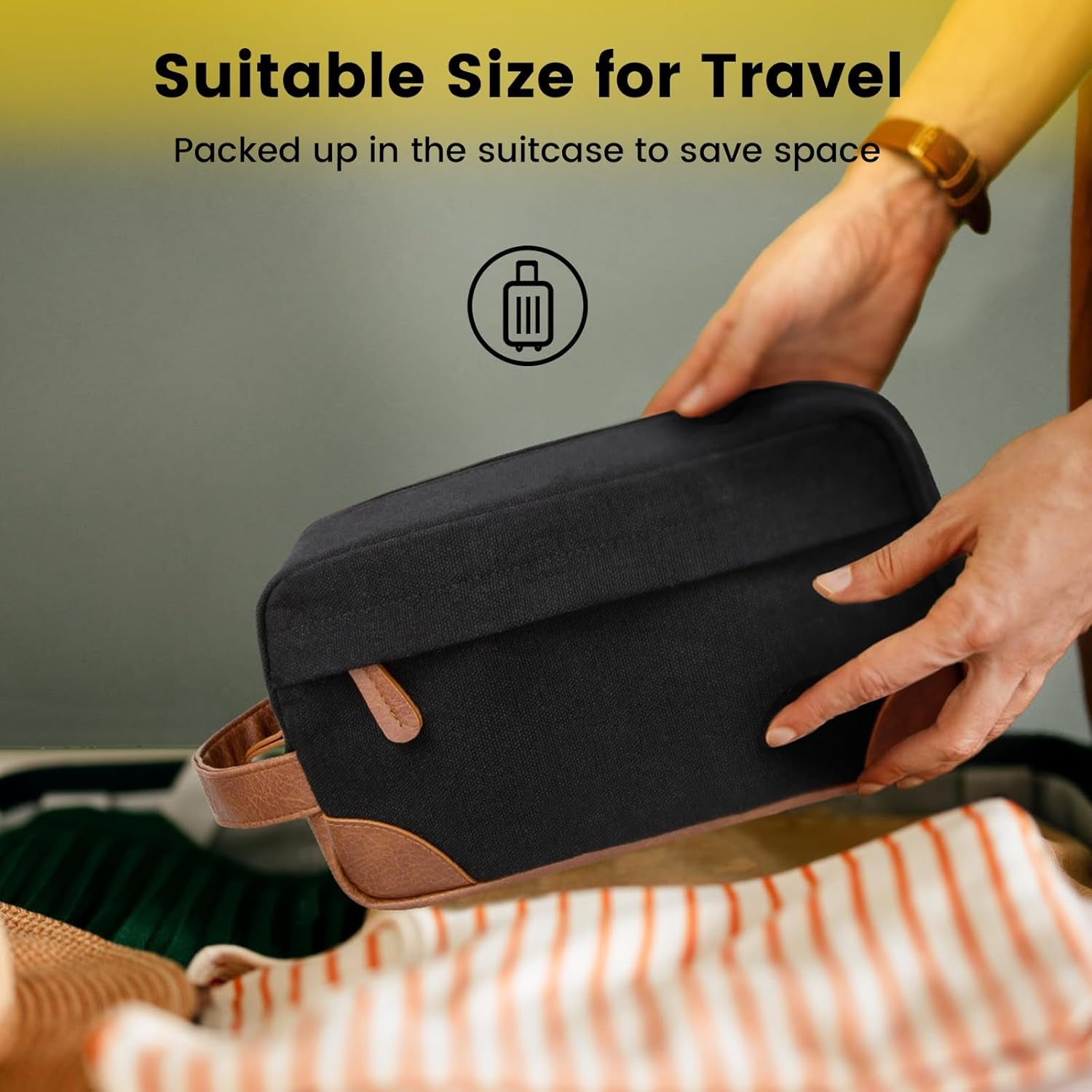 Travel Toiletry Bag - Hanging Toiletry Bag for Men Water Resistant Canvas Shaving Bag with Large Capacity for Travel - Black