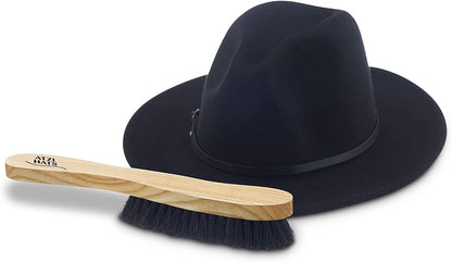 Fedora Hat Brush Lint Remover Duster Brushes for Felt Hats 100% Horse Hair (Black) Wood Brush