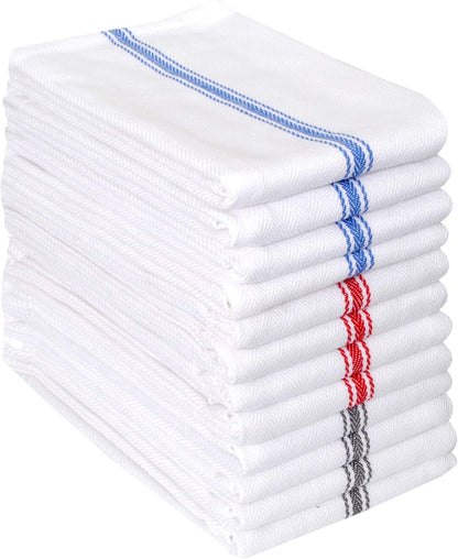 Cotton Kitchen Towels Set of 12 - Highly Absorbent, Super Soft Tea Towel with Hanging Loops - Extra Large Quick Dry Commercial Restaurant Towel (16X28 Inch - Multicolor)