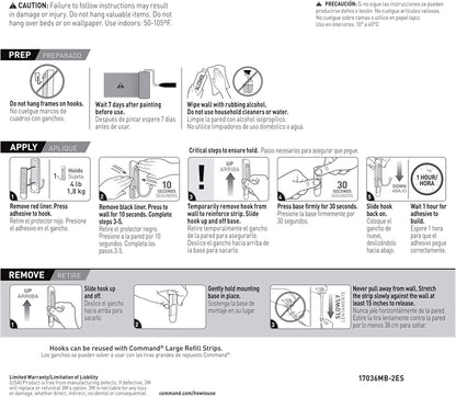 Large Matte Black Double Hooks, 2 Hooks and 2  Strips, Damage Free Hanging Wall Hooks with Adhesive Strips, No Tools Coat Hooks for Hanging Home Decor, Holds up to 4 Lb