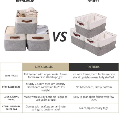 Storage Baskets for Shelves - Fabric Storage Bins, Linen Closet Organizers and Storage (Grey & White, Large - 4 Pack)