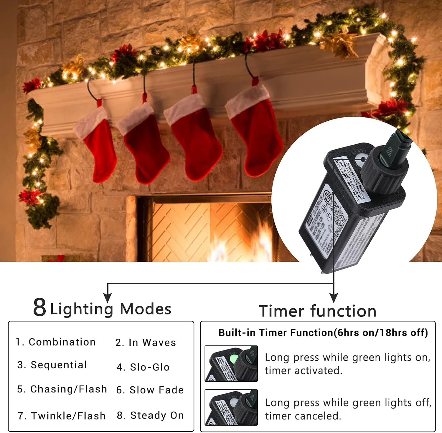 181FT 500 LED Christmas Indoor Outdoor Decorative Lights, 8 Modes Waterproof Plug in Green Wire Fairy String Lights for Christmas Tree Party Wedding Garden Holiday Home Decoration (Warm White)