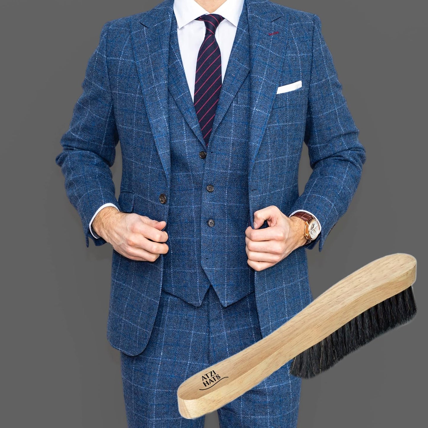 Fedora Hat Brush Lint Remover Duster Brushes for Felt Hats 100% Horse Hair (Black) Wood Brush