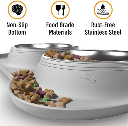 Dog Bowl Set, Stainless Steel No Spill Mess-Proof Food & Water Food Bowls with Skid Resistant Silicone Mat, Dog Bowls Small Size Dog, Medium, & Large, Pet Puppy Bowls & Dishes