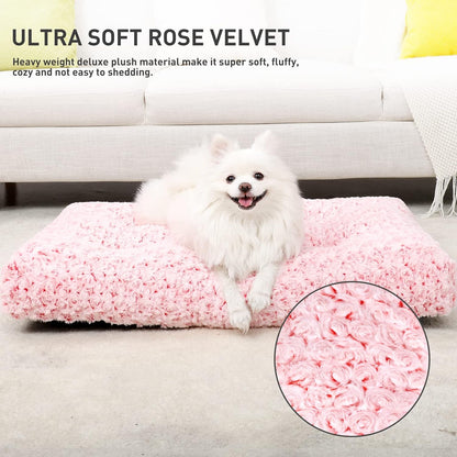 Washable Dog Bed Deluxe Plush Dog Crate Beds Comfy Kennel Pad Anti-Slip Pet Sleeping Mat for Large, Jumbo, Medium, Small Dogs Breeds, 29" X 21", Pink