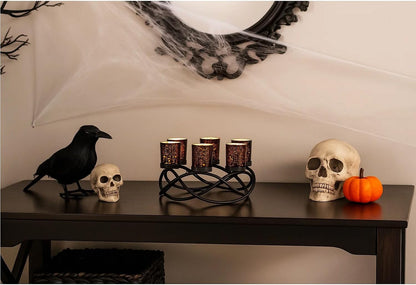 Halloween Candle Holder Centerpiece Decoration – Black Metal Iron 6-Cup Votive Tealight Holder for Spooky Table Gothic Decor, Kitchen & Dining Room, Coffee Tables