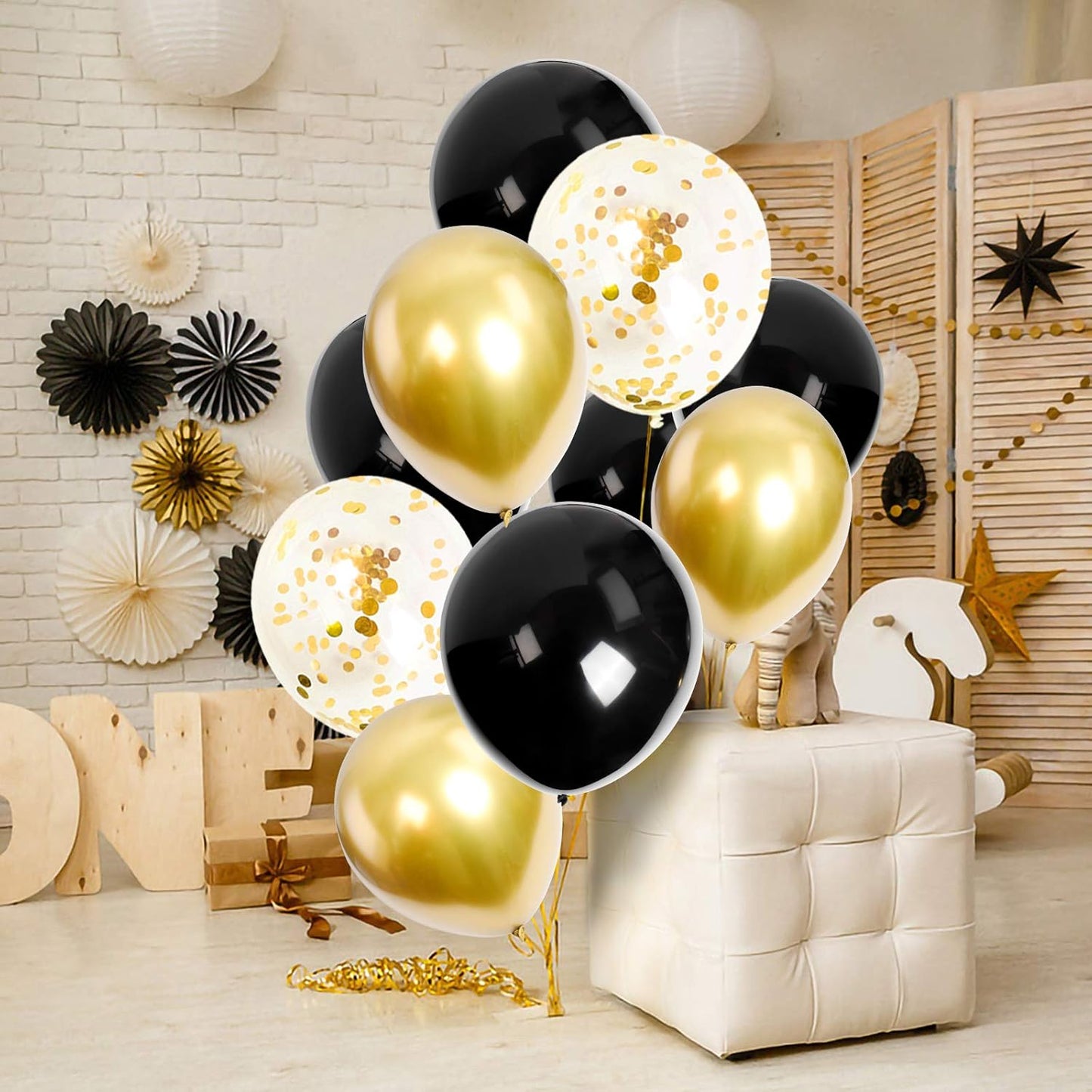 100Pcs 12Inch Black Balloons Black Gold Balloons Metallic Gold Confetti Latex Party Balloons for Men Women Kids Birthday Baby Shower Retirement Graduation Wedding Halloween Party Balloons Decorations