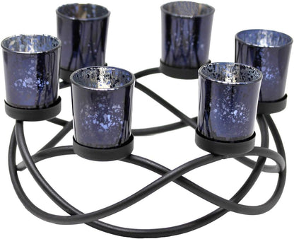 Halloween Candle Holder Centerpiece Decoration – Black Metal Iron 6-Cup Votive Tealight Holder for Spooky Table Gothic Decor, Kitchen & Dining Room, Coffee Tables